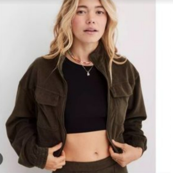 Aerie cropped  jacket ribbed jacket - Picture 2 of 5